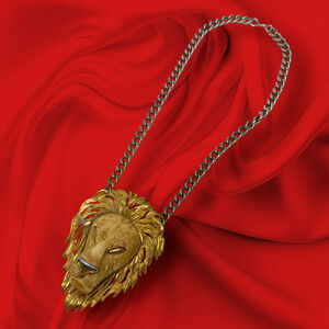 Vintage 1970s Luca Razza Leo the Lion Head Pendant Designer Figural Necklace